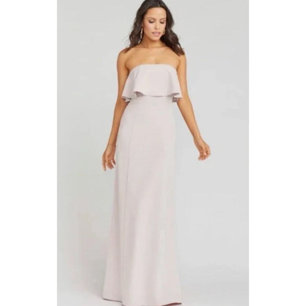 NWT Show Me Your Mumu Small Gray Monaco Ruffle Strapless Maxi Bridesmaid Dress